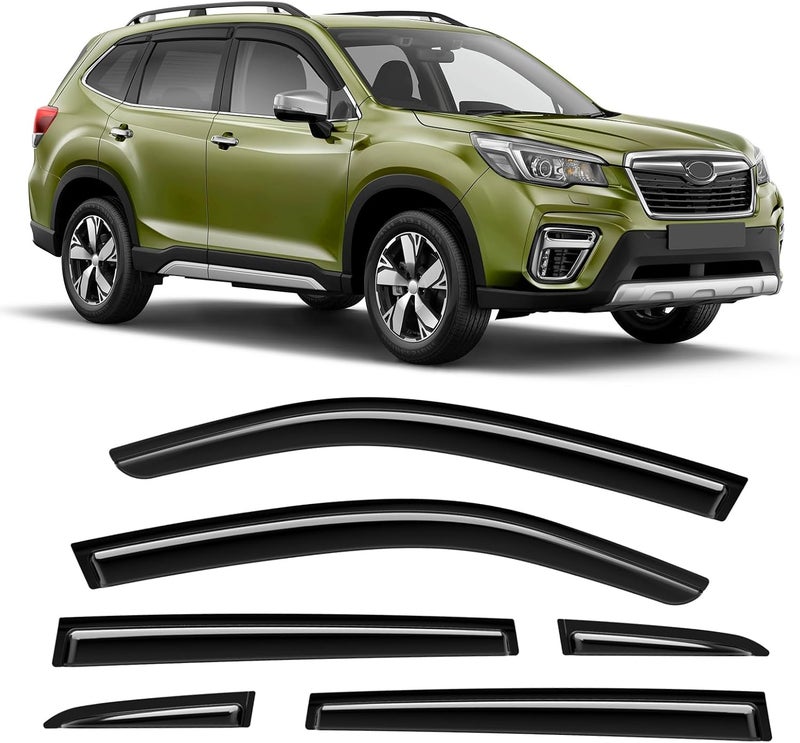 ISINLASSO Tape-On Rain Guards Compatible with Subaru Forester 2019 2020 2021 2022 2023 2024 Black Extra Durable Shatterproof Side Window Deflectors, Vent Window Visors, Wind Deflectors - 6 PCS - Image 1
